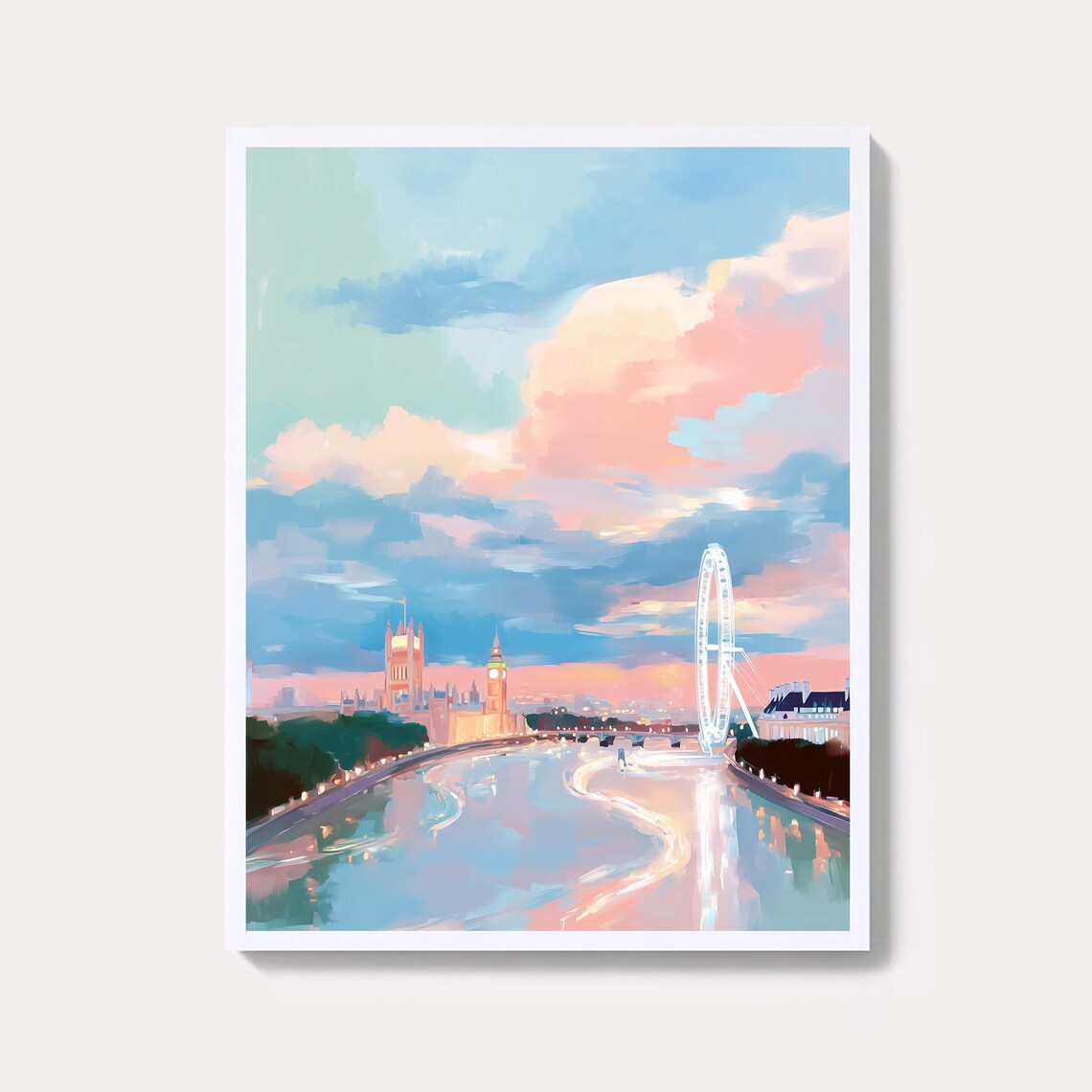 Pastel London Cityscape Art Print, UK Travel