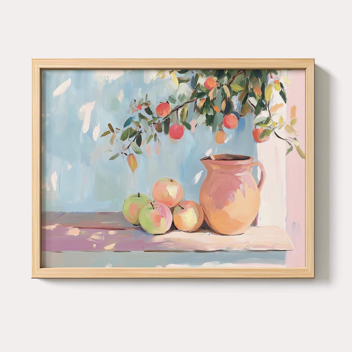 Pastel Apples And Terracotta Pitcher Kitchen Still Life Poster