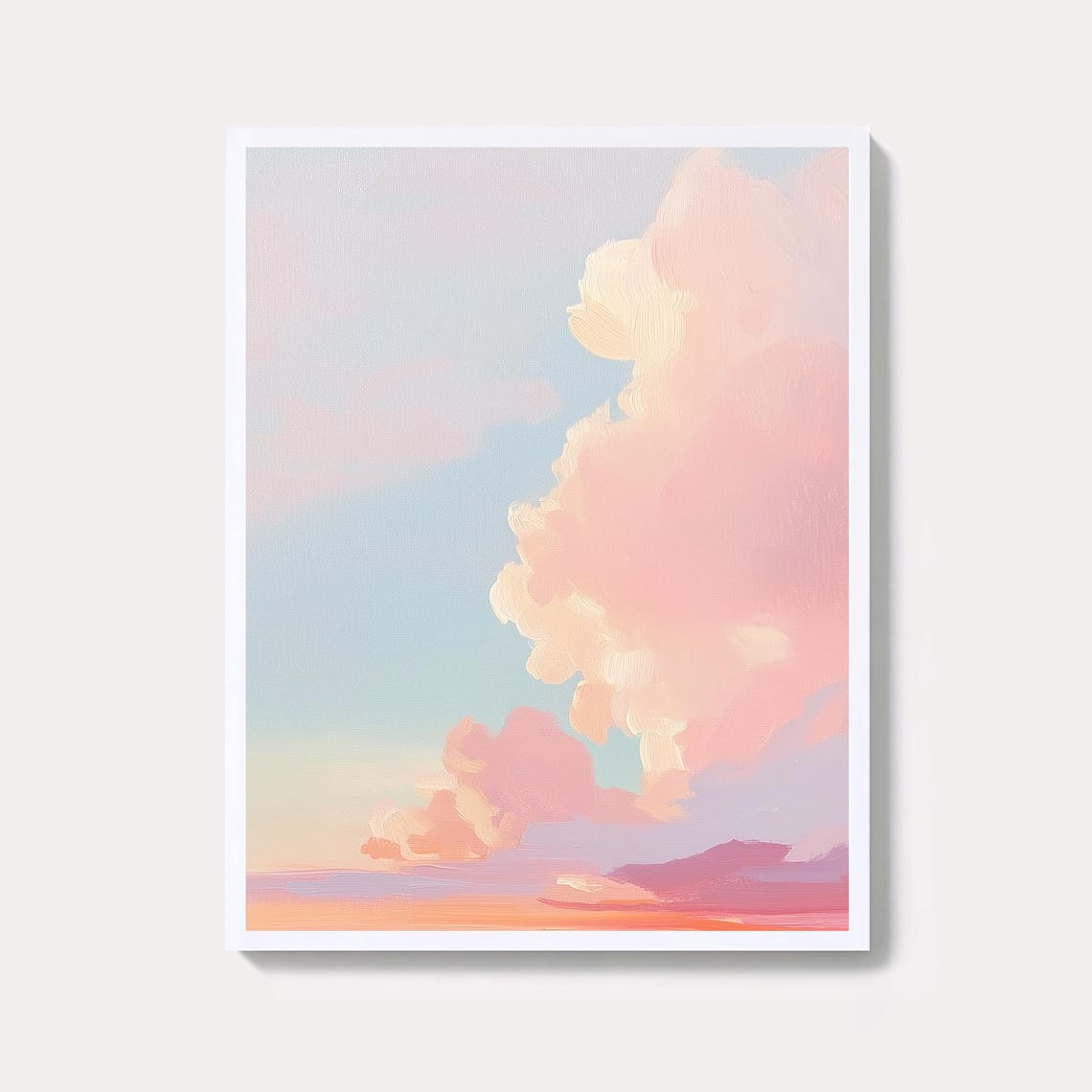 Pastel Pink Sunset Clouds Abstract Sky Oil Painting Wall Art