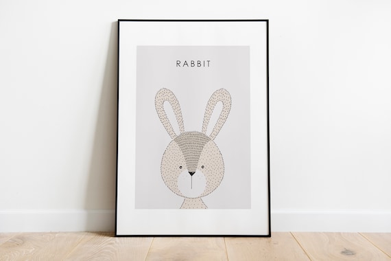 Cute Rabbit Face Nursery Wall Decor Stippled Brown Bunny Poster
