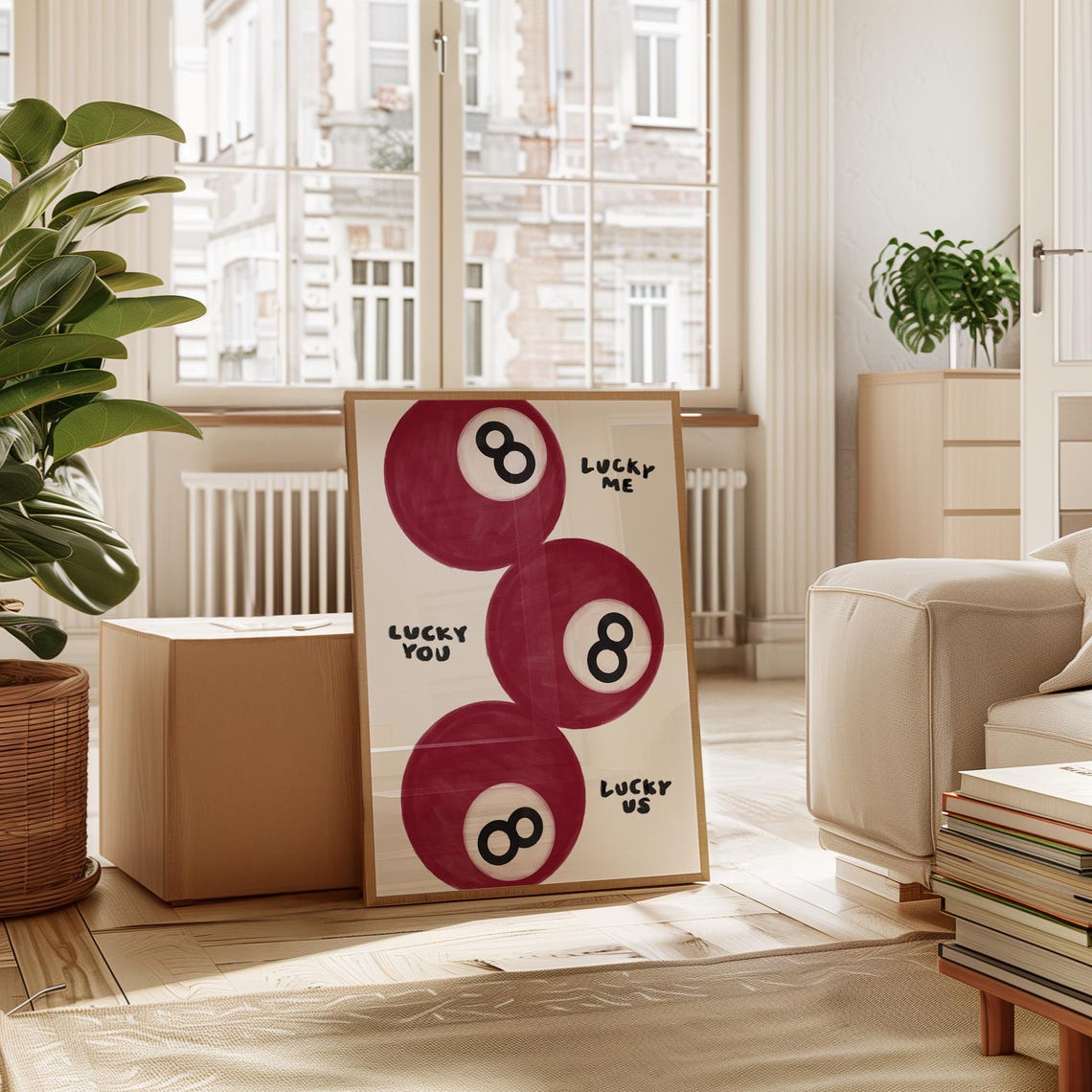 Lucky Me Lucky You Lucky Us Red 8 Ball Playful Retro Decor Poster