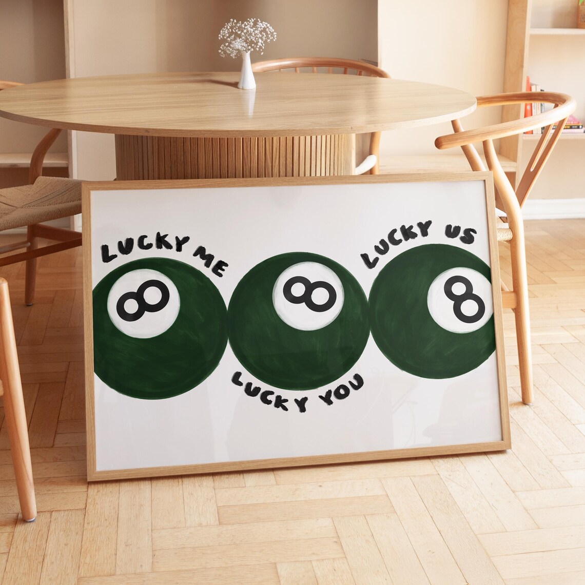 Lucky Me You 8 Ball Vintage Bar Cart Art Print