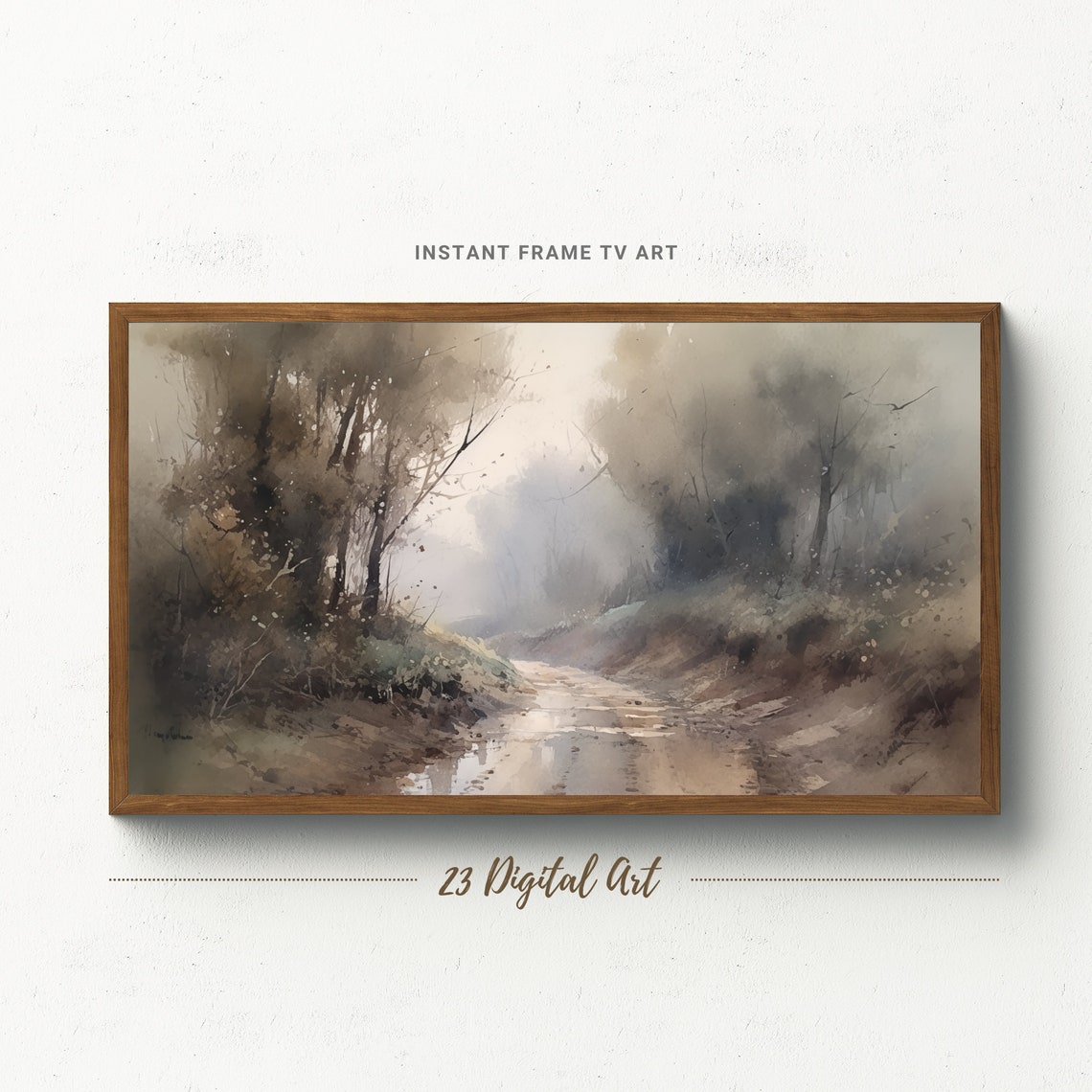 Frame Tv Art Moody Watercolour Painting Of The Summer Landscape Classic Neutral Summer Forest Botanical Green Earthy Summer Tv Art 120
