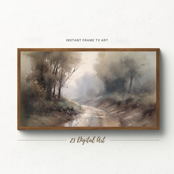 Frame Tv Art Moody Watercolour Painting Of The Summer Landscape Classic Neutral Summer Forest Botanical Green Earthy Summer Tv Art 120