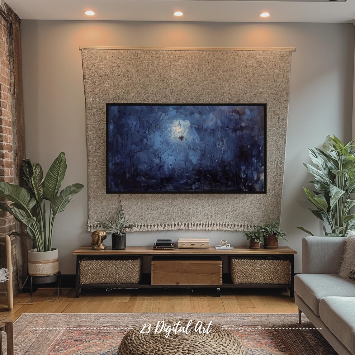 Spider Web Moonlight Blue Night Spooky Halloween Painting Frame TV Poster - Image 6