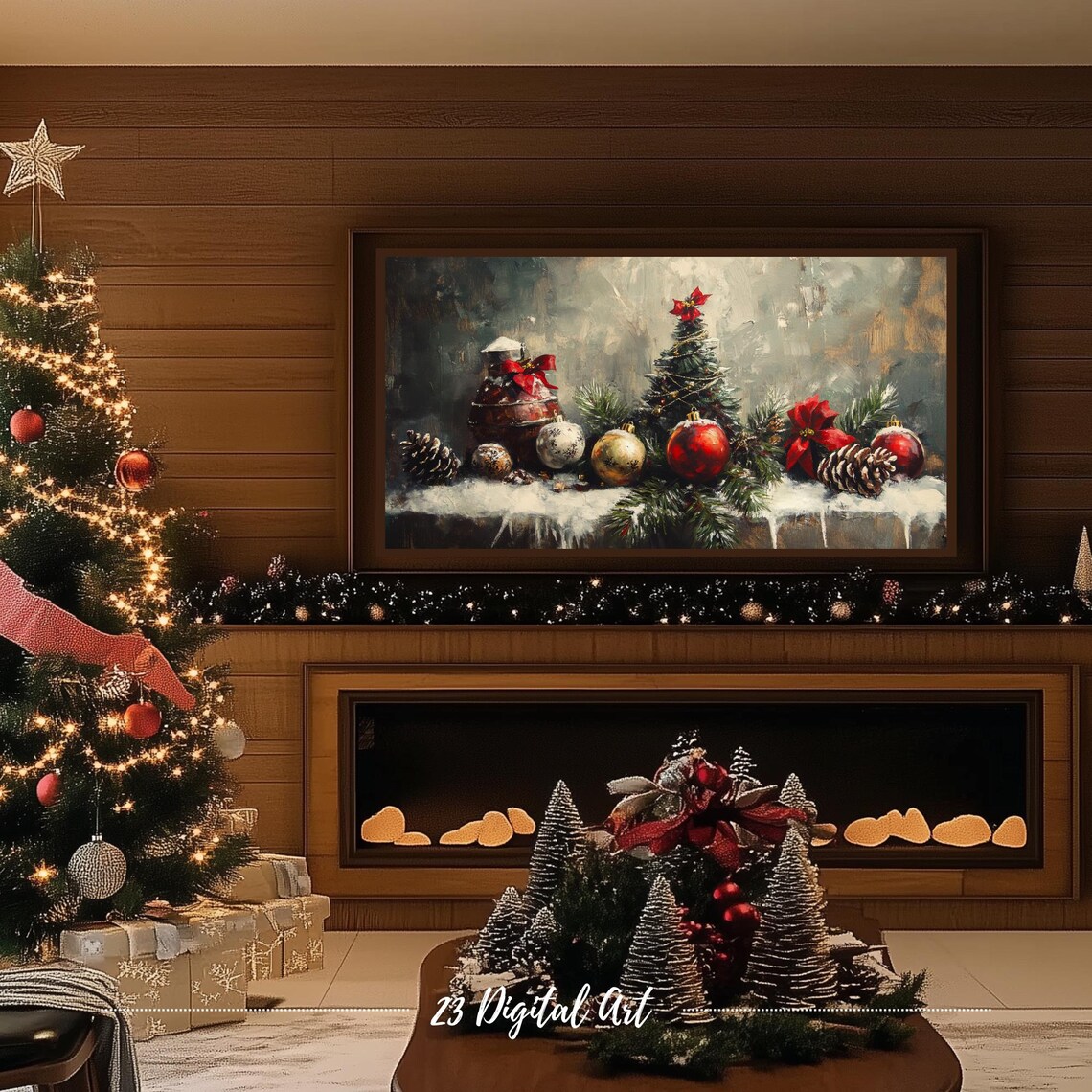 Frame Tv Art Beautiful Christmas Decoration Tv Screensaver Rustic Holiday Holly Xmas Tv Art Neutral Farmhouse Winter Art 154 - Image 4