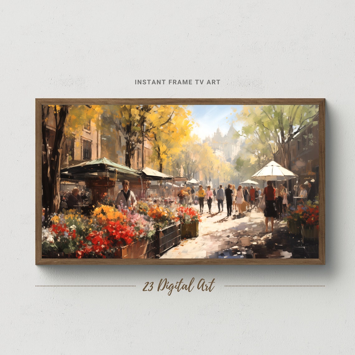 Frame Tv Art Rustic Oil Painting Of People Walking Under The Sunshine In The Market Beautiful Frame Tv Art Classic Summer Tv Art 084
