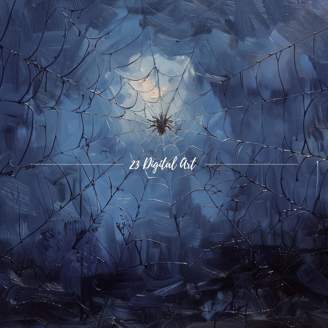 Spider Web Moonlight Blue Night Spooky Halloween Painting Frame TV Poster - Image 2