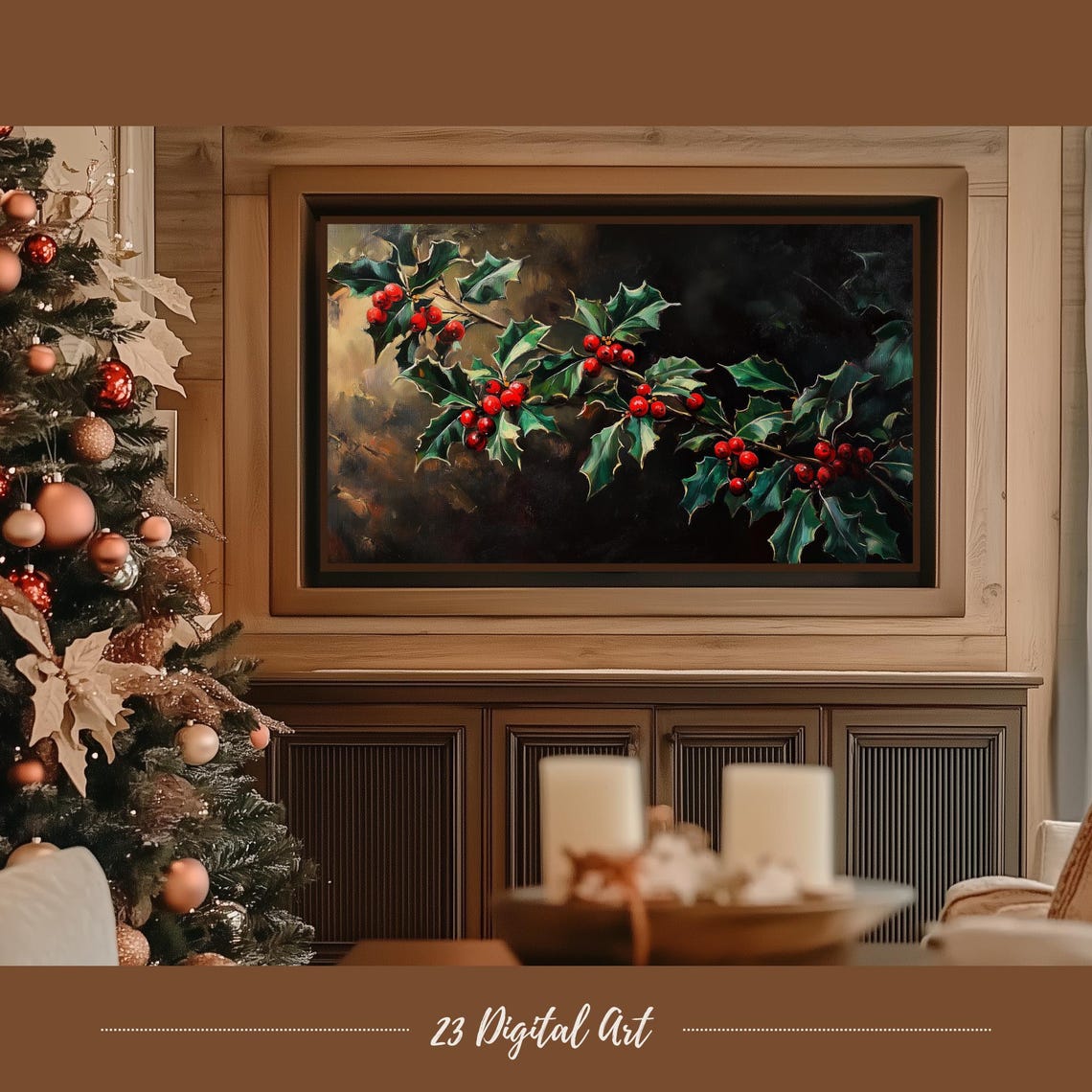 Frame Tv Art Beautiful Holly Berry Christmas Tv Screensaver Rustic Holiday Holly Xmas Tv Art Neutral Farmhouse Winter Art 150 - Image 6