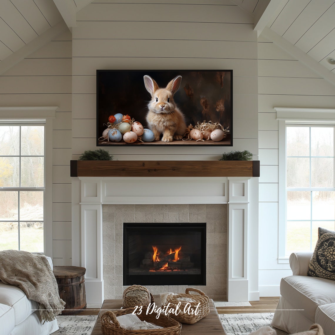 Frame Tv Art Rustic Oil Painting Of Easter Bunny Beautiful Easter Eggs Frame Tv Art Easter Spring Collections 103 - Image 5