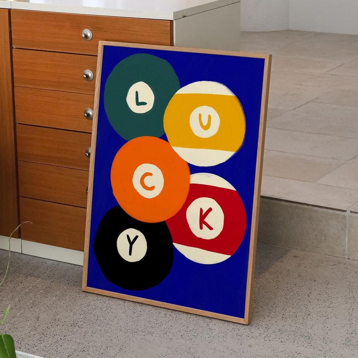 Lucky Pool Balls Billiards Lettered Balls Bold Colorful Art Poster