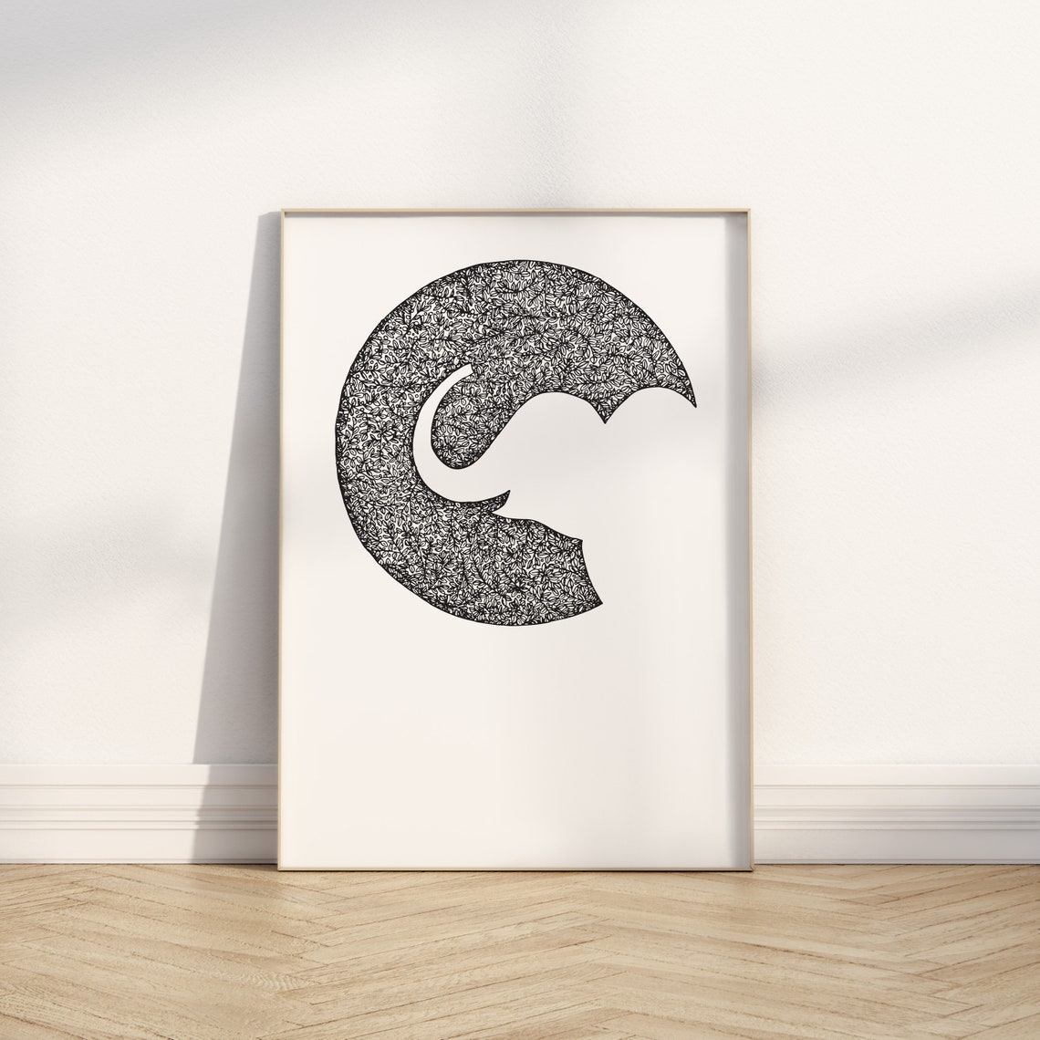 Elephant Silhouette in Scribble Crescent Modern Nursery Poster - Image 2