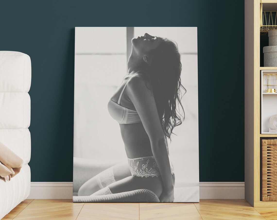 Black And White Lingerie Model Boudoir Window Light Photo Wall Poster