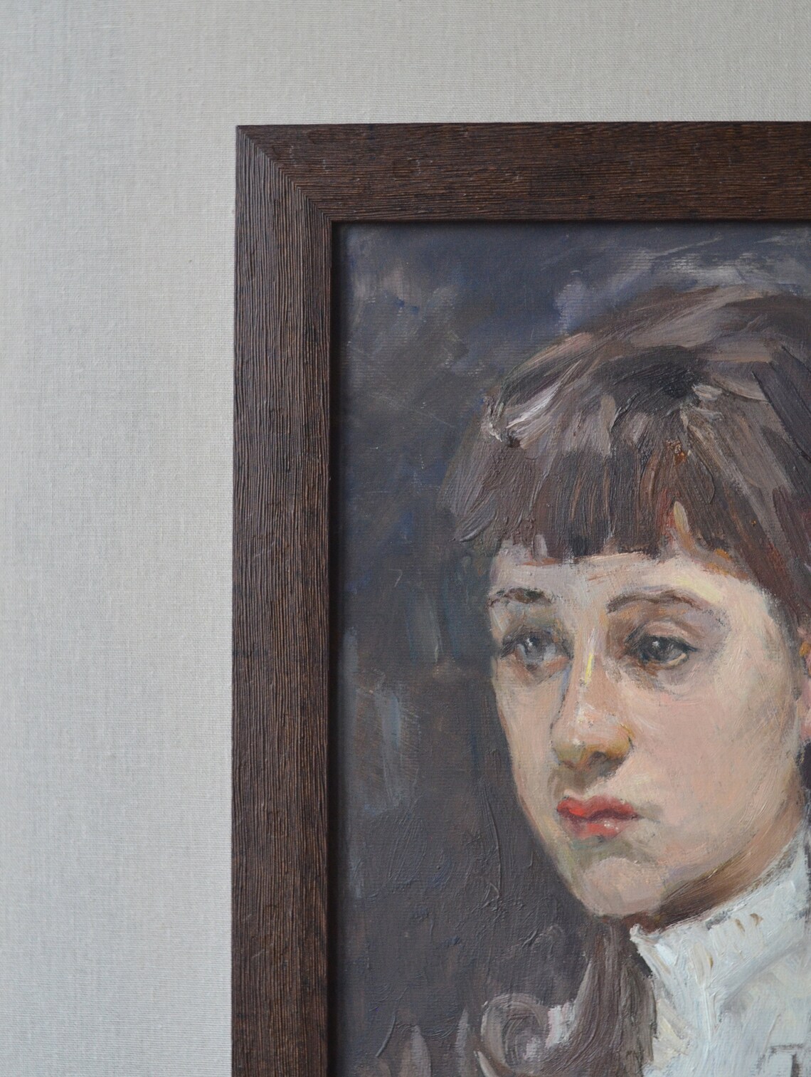Original Oil Painting In A Frame Impressionistic Portrait Of A Young Girl Womans Portrait In Vintage Style European Fine Art - Image 2