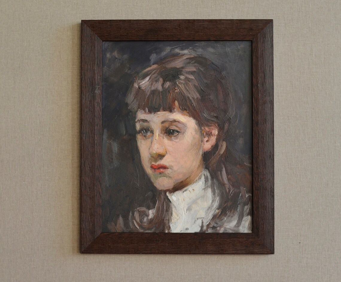 Original Oil Painting In A Frame Impressionistic Portrait Of A Young Girl Womans Portrait In Vintage Style European Fine Art