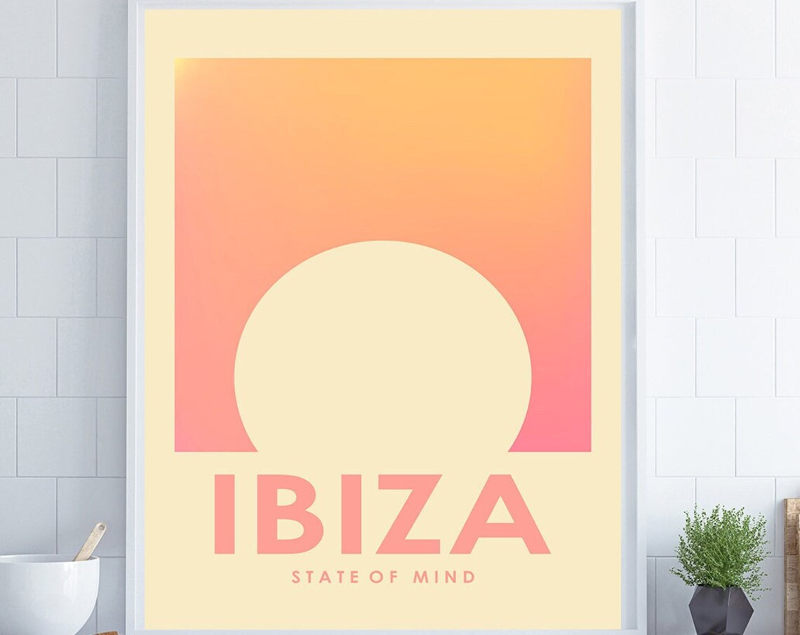 Ibiza Retro Beach Travel Poster, Boho Wall Art