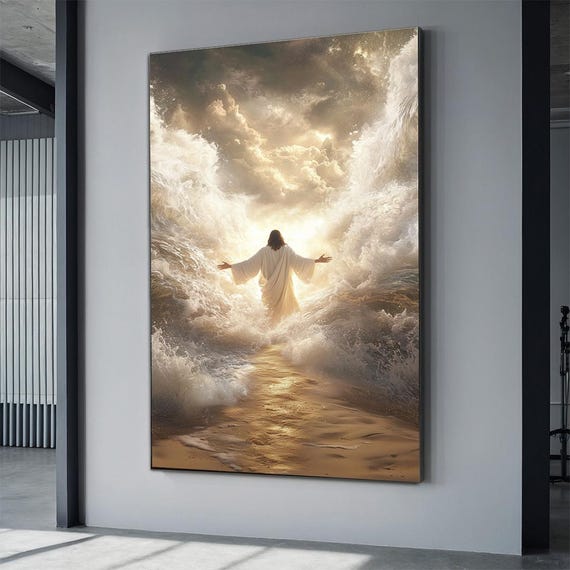 Jesus Walking on Water Poster, Bible Verse Art Print