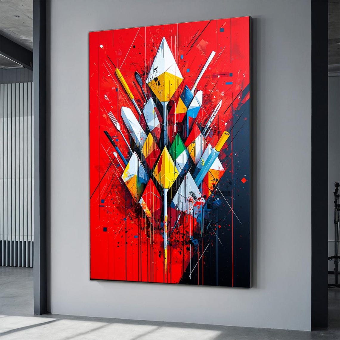 Abstract Paintbrush Palette Knife Red Geometric Artist Tools Poster