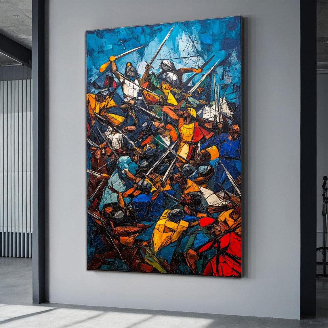 Fauvist Battle Scene Soldiers Swords Bold Blue Yellow Red Art Poster