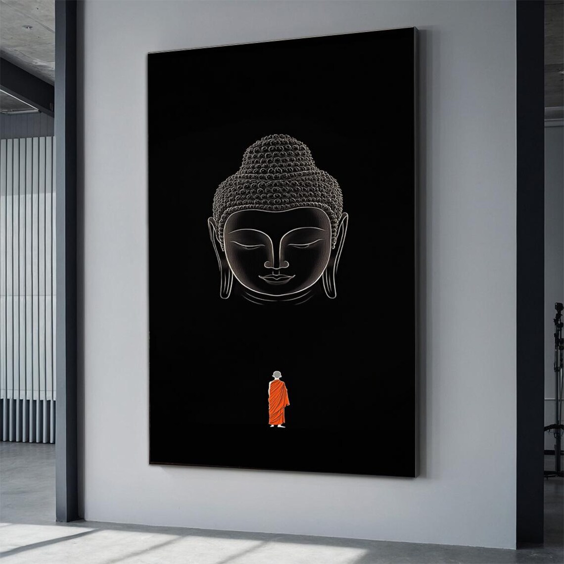 Minimalist Buddha and Monk, Poster Print
