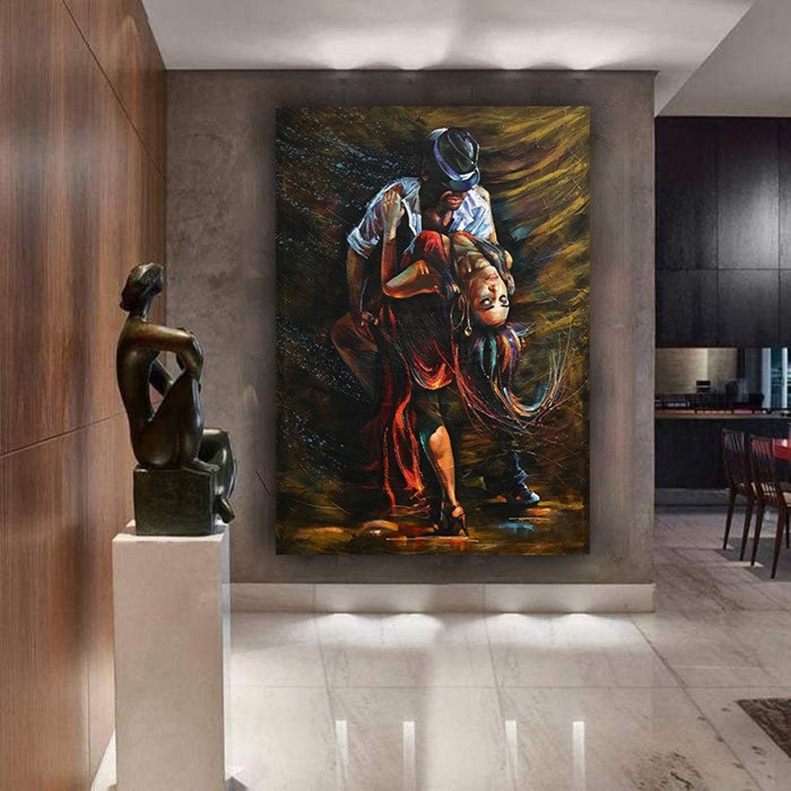 Passionate Tango Dancers Couple Expressive Dance Painting Poster