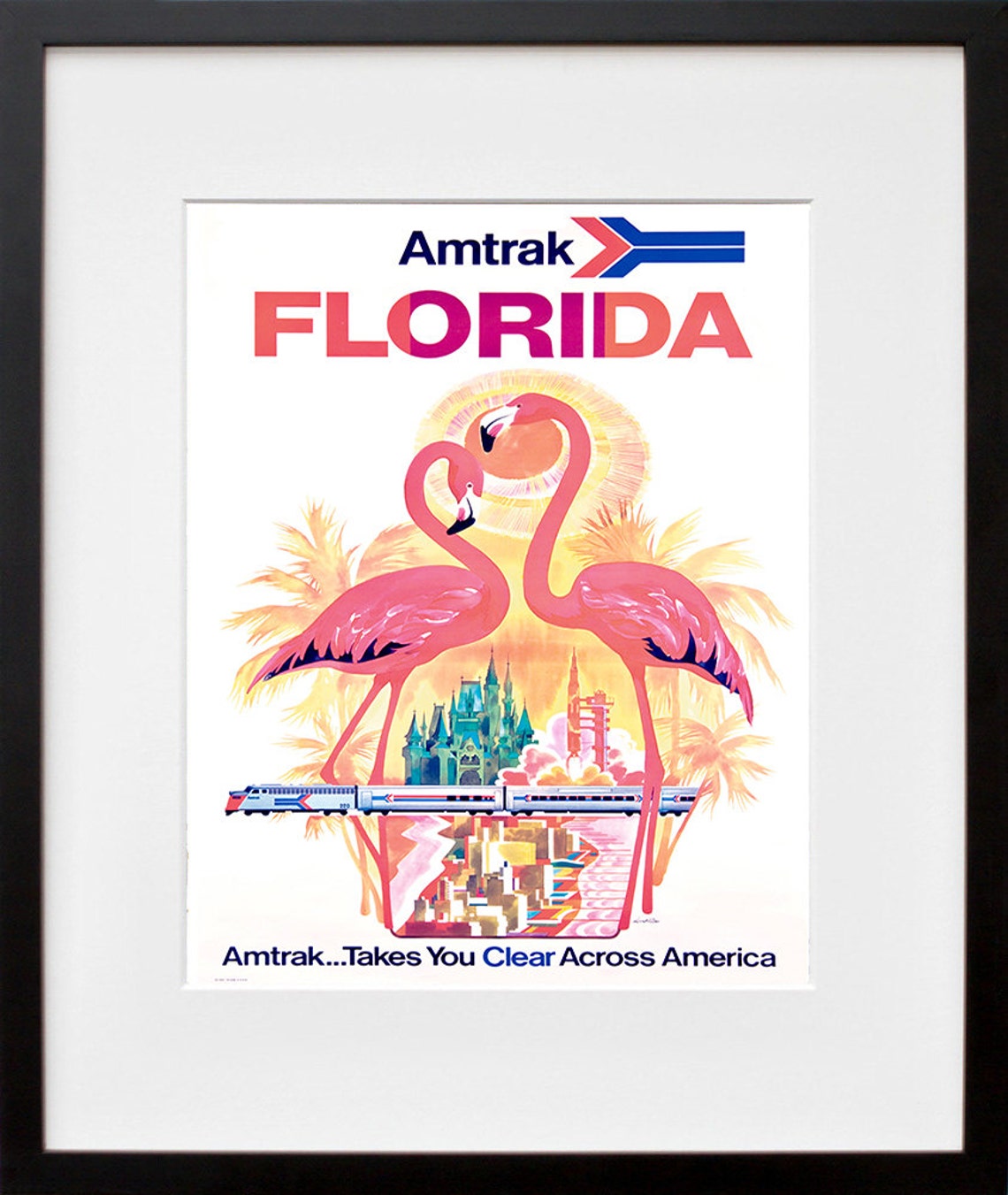 Amtrak Florida Vintage Travel Poster Flamingos Train Palm Trees - Image 2