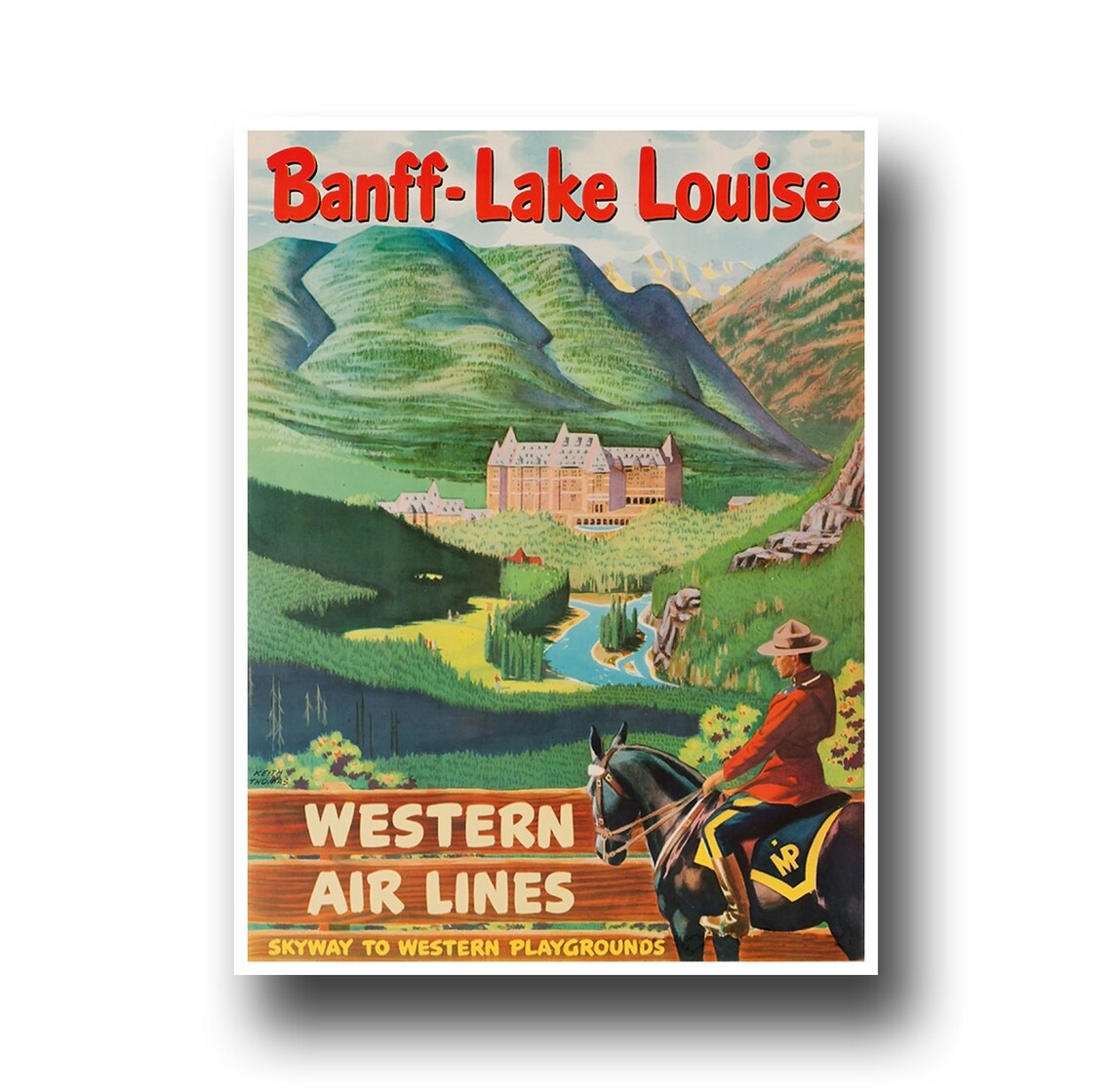 Banff Canada Travel Poster, Western Airlines Art Print