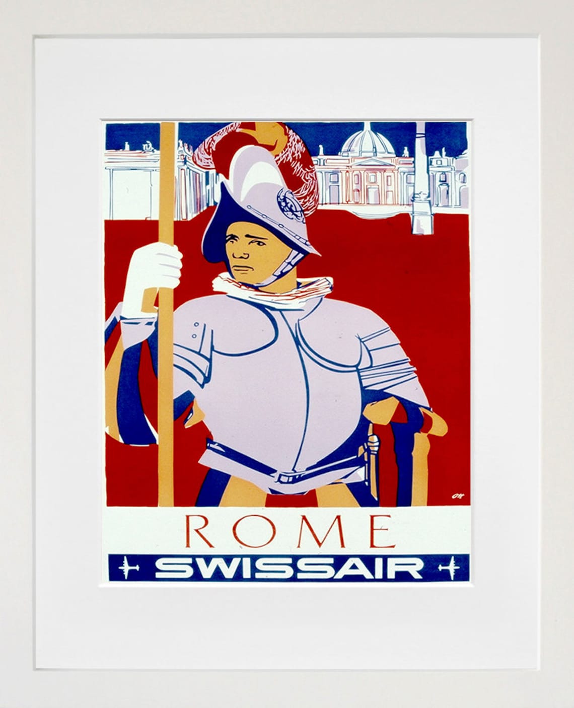 Rome Swissair Swiss Guard Vatican Vintage Airline Travel Poster