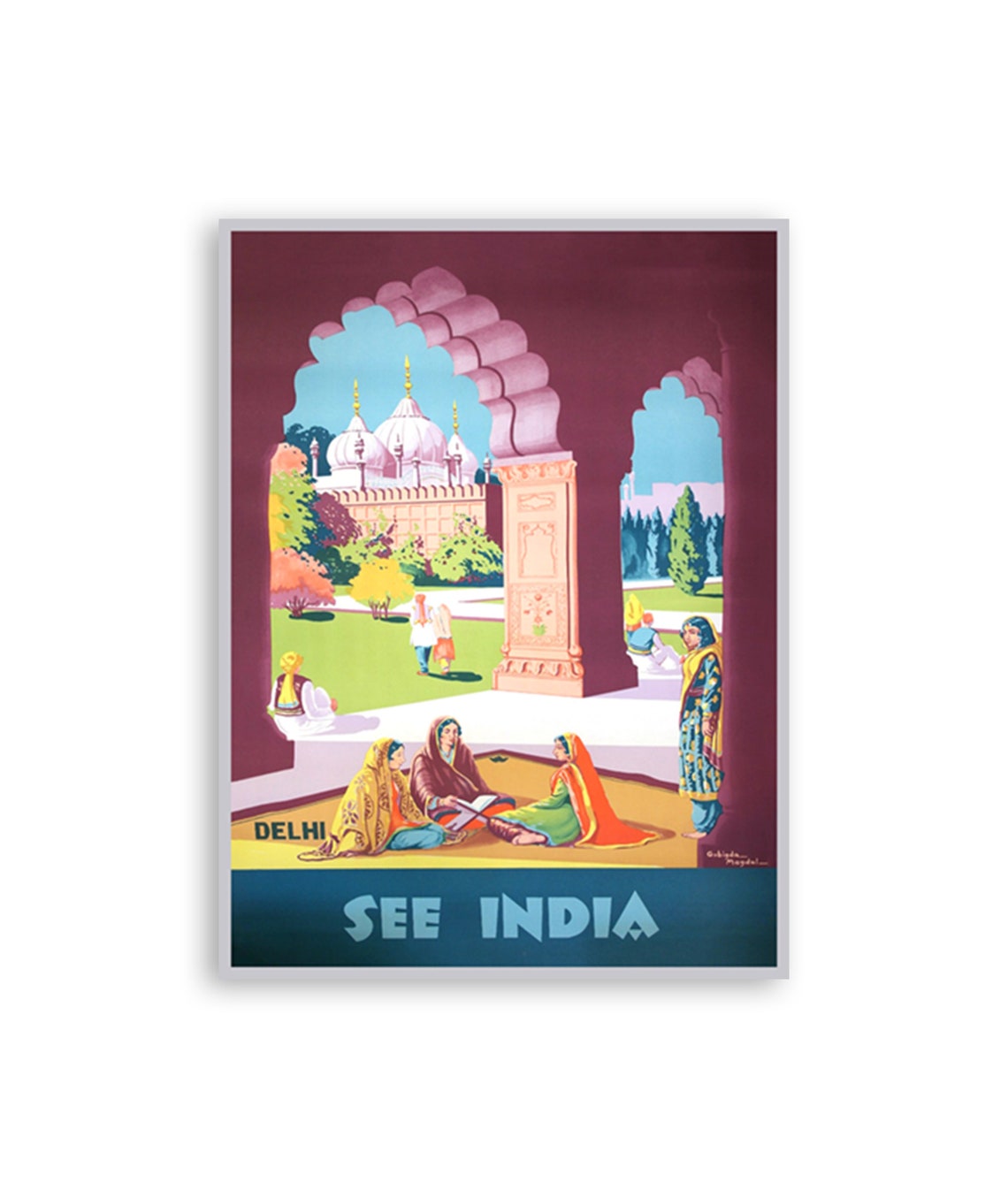 Delhi India Mughal Architecture See India Vintage Travel Poster