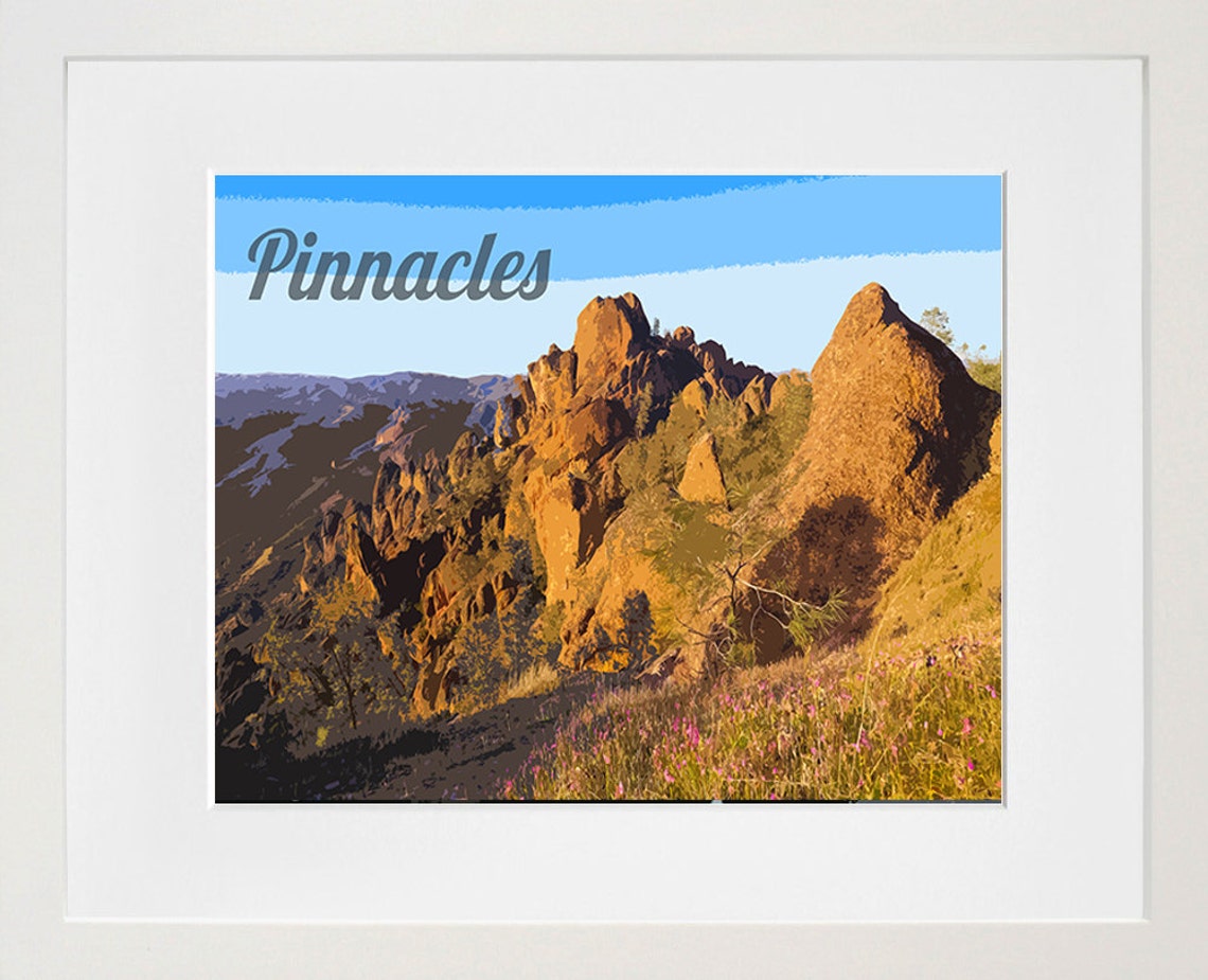 Pinnacles National Park Vintage Rocky Peaks Landscape Poster