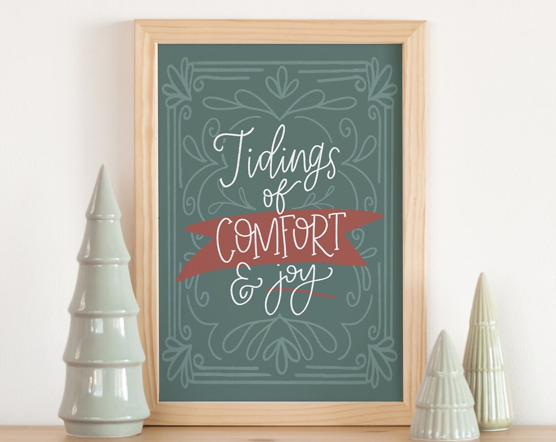 Teal Tidings Of Comfort And Joy Hand Lettered Christmas Poster