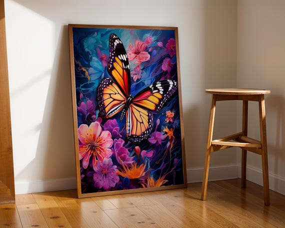 Monarch Butterfly Wall Art Colorful Floral Nature Print Vibrant Butterfly Poster For Home Decor