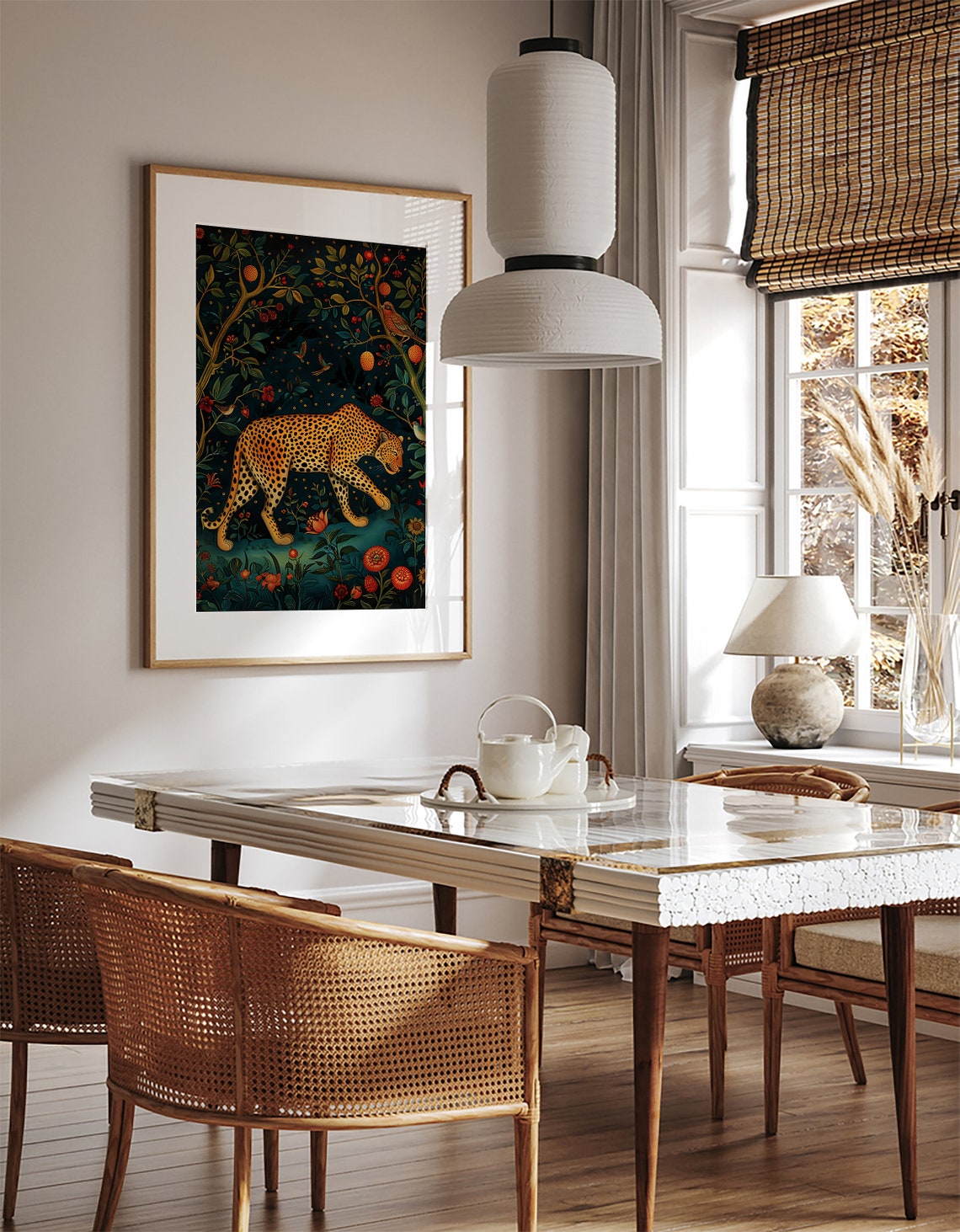 Leopard Prowling Through A Dark Floral Jungle Night Big Cat Wall Art - Image 3