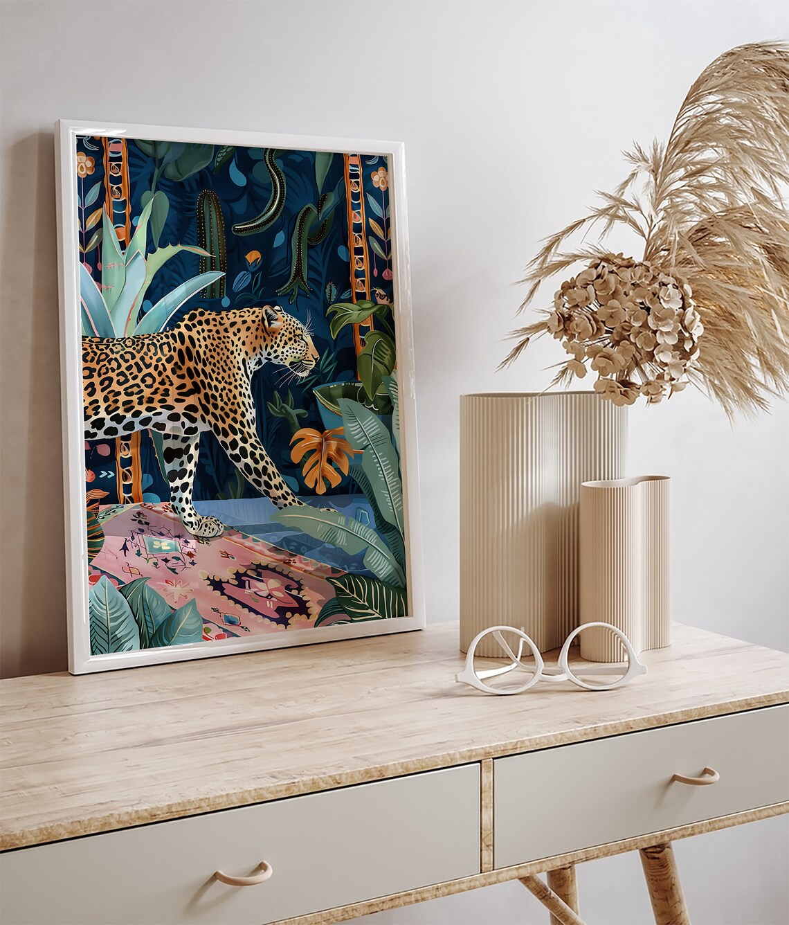 Leopard In Forest Painting, Boho Maximalist Art Print - Image 2