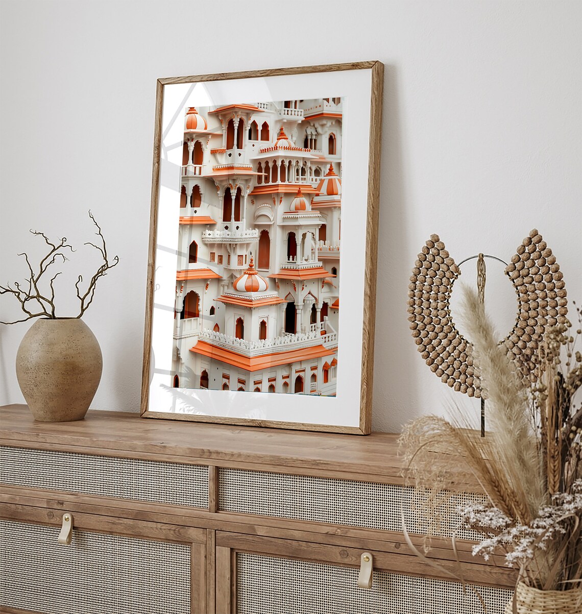 Jaipur White and Orange Palace Facade Royal Architecture Art Poster - Image 2