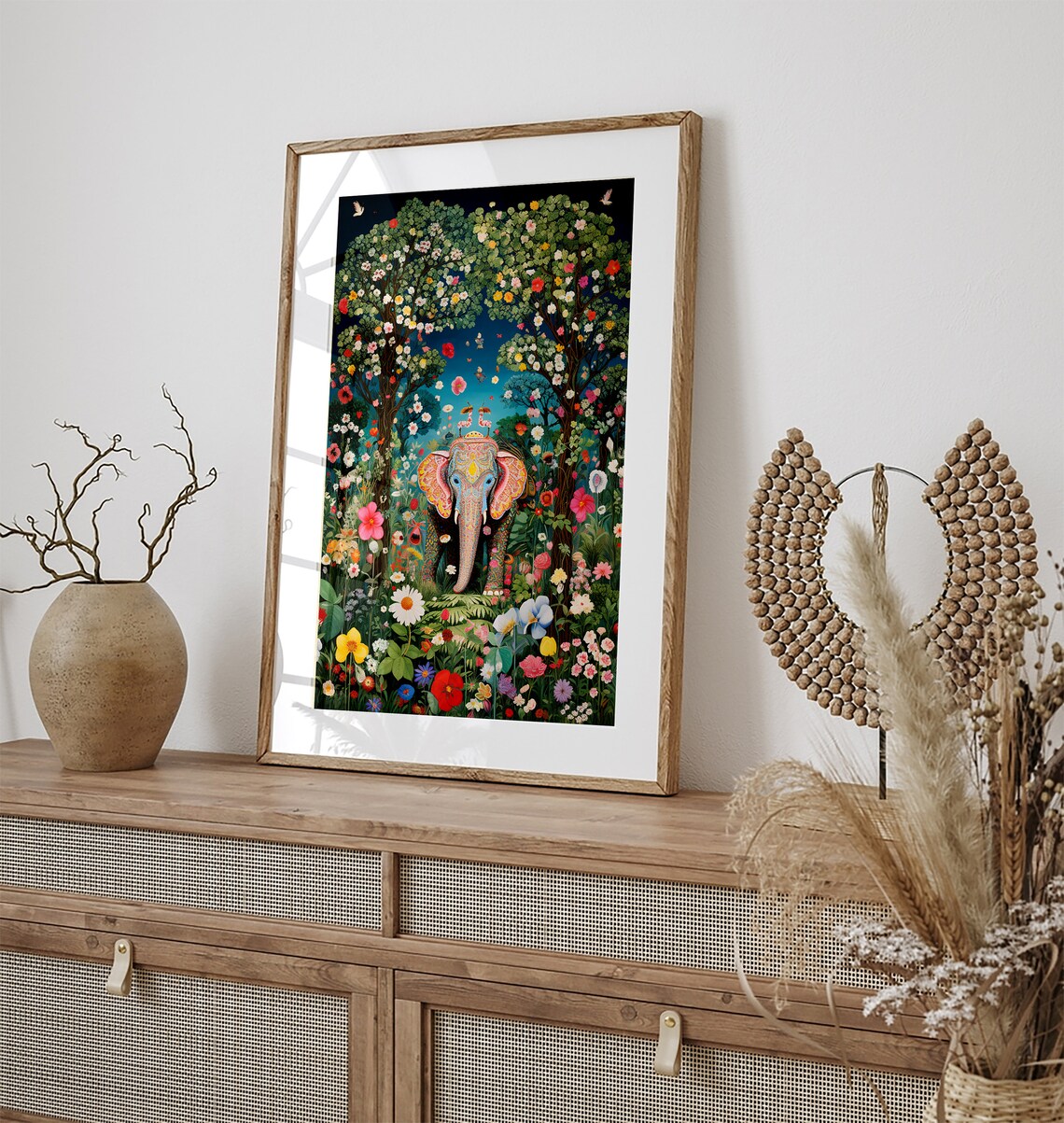 Decorated Indian Elephant Floral Jungle Garden Dreamy Art Poster - Image 3