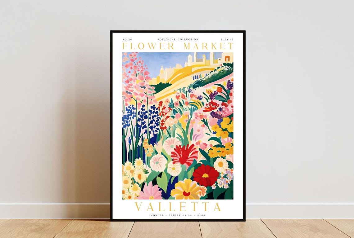 Valletta Flower Market Poster Valletta Poster Flower Market Print Flower Wall Art Botanical Poster Floral Wall Art Yellow Flower Print