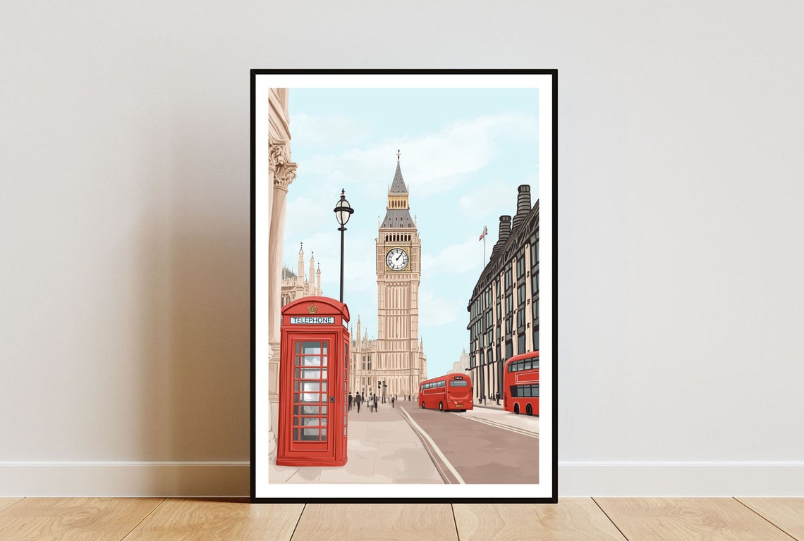 London England Big Ben Red Bus Classic British Travel Poster