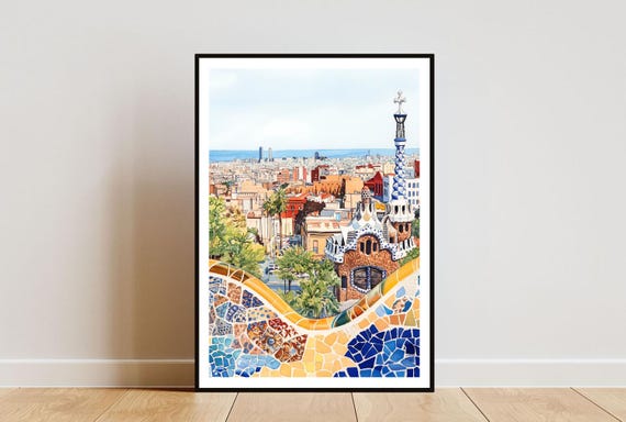 Barcelona Watercolor Travel Poster, Spain Wall Art