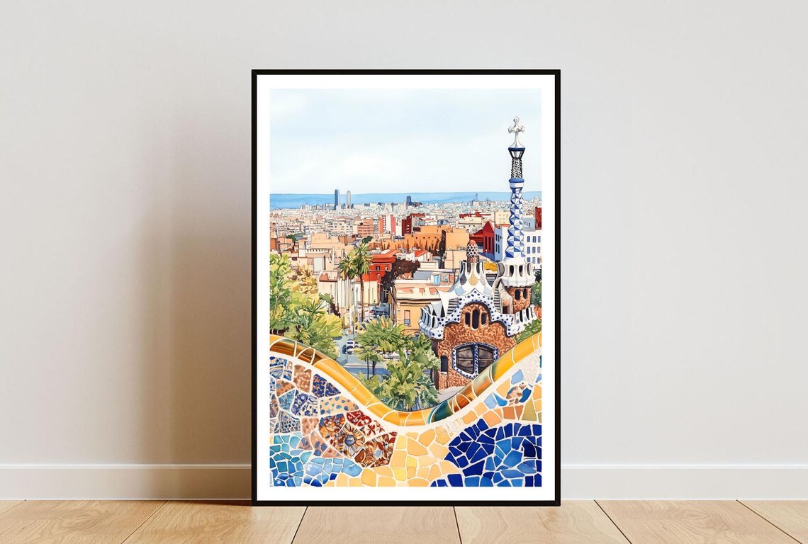 Barcelona Watercolor Travel Poster, Spain Wall Art