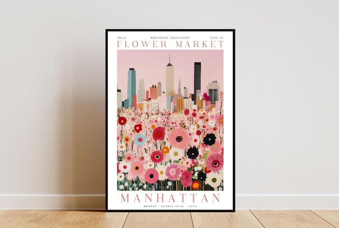 Manhattan Flower Market Botanical Travel Poster