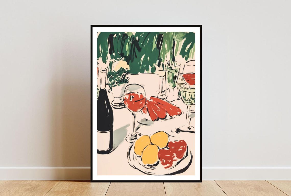 Wine Glasses Celebration Feast Table Loose Sketch Dinner Party Poster