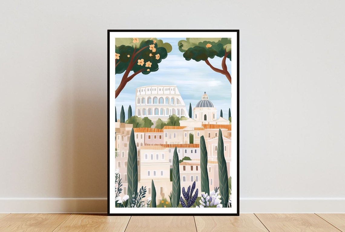 Rome Poster Roman Colosseum Print Italy Wall Art Travel Poster Italy Print Rome Italy European Wall Art Pastel Art Italian Poster