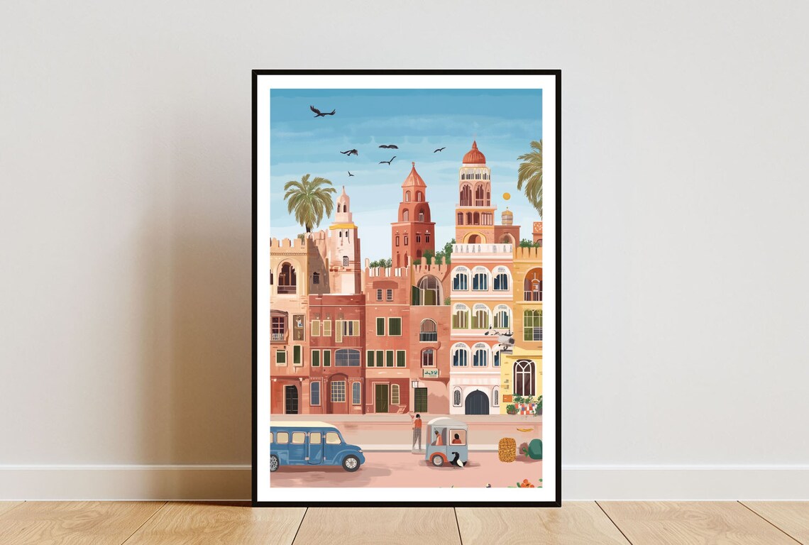 Karachi Bustling Street Colorful Old Colonial Buildings Art Poster