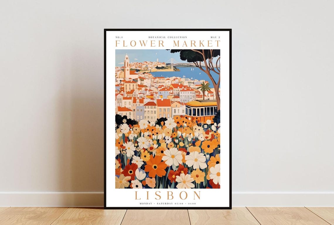Lisbon Flower Market Poster Lisbon Poster Flower Market Print Flower Wall Art Botanical Poster Floral Wall Art Yellow Flower Poster