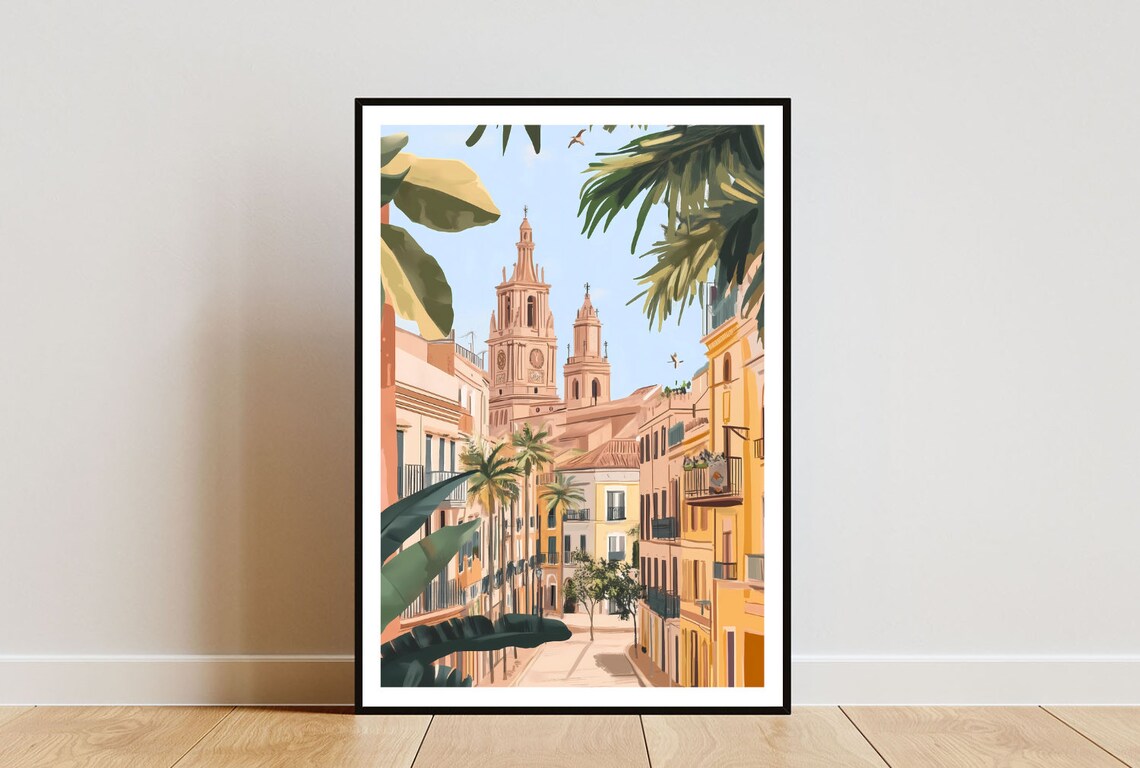 Palma Spain Sunlit Old Town Street with Church Towers Poster