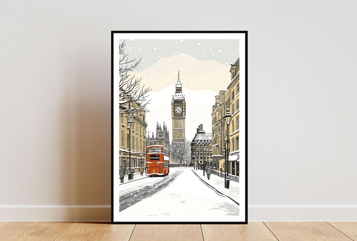 London Winter Big Ben Art Print Snowy England Travel Wall Decor