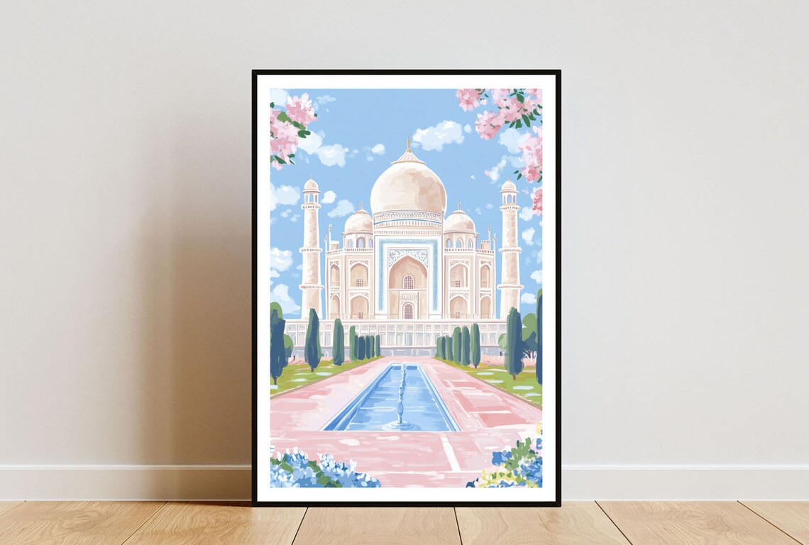 Taj Mahal Travel Poster, Pastel Art India Print