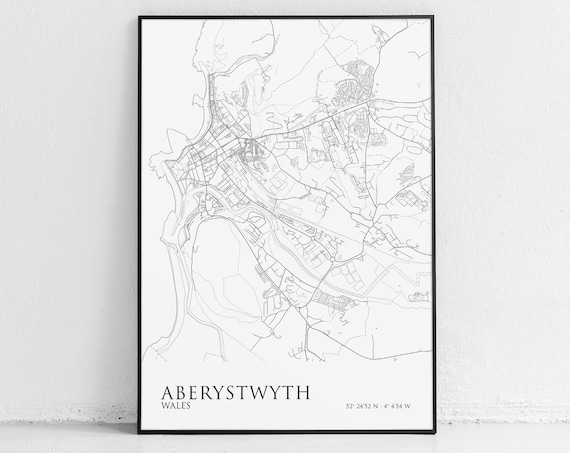 Aberystwyth Map, Wales University Travel Poster