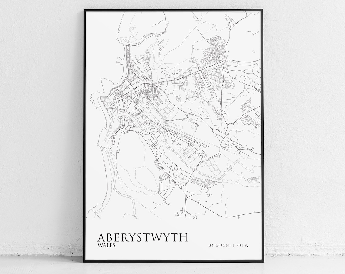 Aberystwyth Map, Wales University Travel Poster